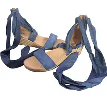 UGG Trina Wedge Espadrille Ankle Wrap Tie Up Sandals Size 10 Blue Suede‎ BOHO