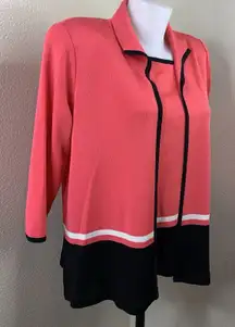 Exclusively Misook Tank & Cardigan Set Women Sz XL Pink Stripe Knit Open Front