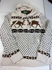 American Eagle Outfitters Cream Moose Hoodie‎ Sweater Pullover Knit M