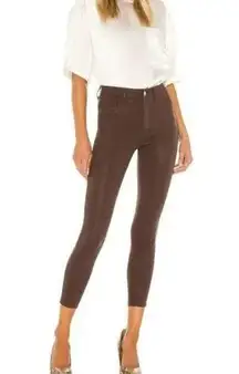 L'Agence Pants Womens 25 Cocoa Coated Brown Margot Skinny High Rise Denim Cotton