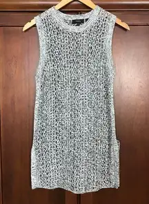 Theory  White Black Linen Blend Knit Sleeveless Sweater Top Size Small