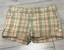 Blue axes vintage women’s nova check yellow plaid low rise shorts size 7