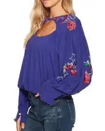 Free People  Lita Embroidered Blue Top Size XS