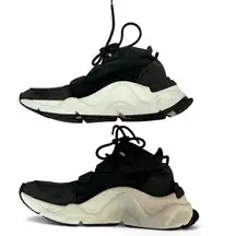 Black Suede High Top Sneakers Sculpted White Sole‎ Urban Casual Shoes