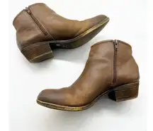 Lucky Brand Brown Leather Boom Side Zip Almond Toe Western Ankle Booties Sz 8.5