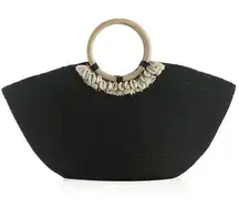 Shiraleah "CARA" Woven Tote Handbag Black Accented with Cowrie Shells