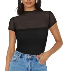 NWT REORIA Women’s Sheer Mesh Ruched Bodysuit –‎ Small