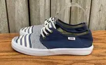 Vans Navy Blue Ivory stripes stripped Round Toe Lace slip on shoes 7.5