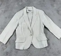Olivia Moon Linen Blend Blazer‎ Jacket Petite Large Neutral Career Minimalist