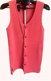 Ladies’ Poolside Terry Tunic Coral Button-Down Swim Cover-Up Size Medium