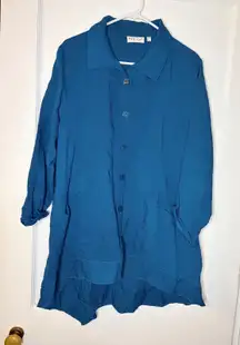 Habitat Teal Blue Linen Blend Button Front Tunic Shirt Top Size L Lagenlook