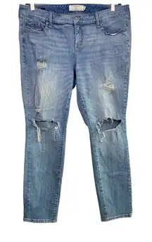Torrid Super Distressed Boyfriend Ripped Skinny Crop Jeans 18 Blue Medium Wash