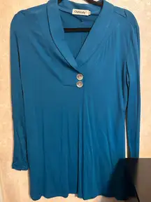 Ouncuty - Teal Long Sleeve Dress Shirt / Faux Buttons