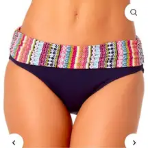 NWT Anne Cole Swim Jet Set Stripe Fold-over Bikini Bottom Only in Navy
