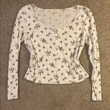 Cream & Floral Long Sleeve Button Up Top