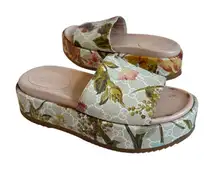 Gucci Angelina Platform Slide Sandals Beige GG Monogram Floral Canvas Size EU 38