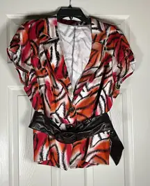 Cato Women's Shirt Size XL Multicolor print Belted Y2K STYLE RN37080