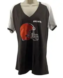 Majestic  Cleveland Browns Women's V-Neck Raglan Short Sleeve Shirt Size Xlarge