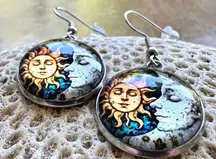Sun Moon Earrings Navy Blue Eclectic Planet Astrology Zodiac Celestial Tarot New
