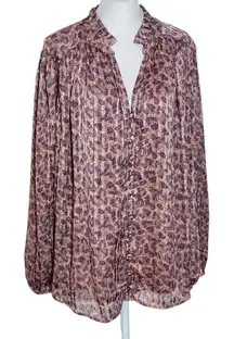 Jodifl Pink Print Blouse with Metallic Accent Size 2X Plus Size Button-Up Top