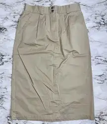 Lands’ End Skirt Denim Khaki Pockets Slit Petite Women Beige Tan 14