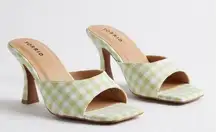 Torrid‎ Women's 9.5 WW Gingham Lime Green Square Toe Mules 4" Heel