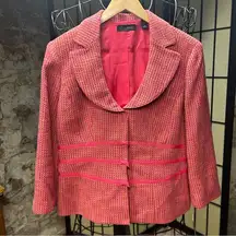 Deadstock Y2K CONTEXT Pink Hues Tweed 3/4 Sleeve Bow Accent Blazer: Size 12