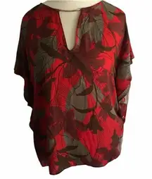 ZARA  floral printed deep v neck detail on front silk blouse