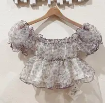 J.ING Jing Floral Print Organza Off Shoulder Crop Top One Size NWT