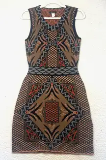 Kerisma Sweater Dress Womens Small Brown Tribal Geometric Bodycon Sleeveless
