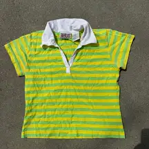 Y2K Bill Blass Neon Lemon Yellow Green Highlighter Striped Polo Shirt PM