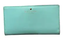 Kate‎ Spade Mikas Pond Staci Folding Leather Wallet Aqua Green Preppy Cottage