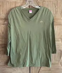 LAT Womens Olive Green 3/4 Sleeve Top Size Large Casual Loungewear