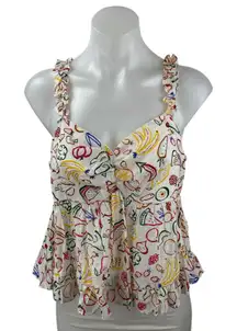 Aqua Multicolor Floral Ruffle Sleeveless Sweetheart Babydoll Tank Top Size M