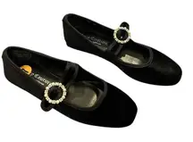 Juicy Couture Velvety Black Mary Janes Flats Pearl Buckle BIJOUX Size 7 Shoes