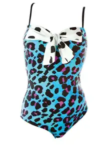 blue leopard cheetah bow swimsuit one piece bathing suit swimwear