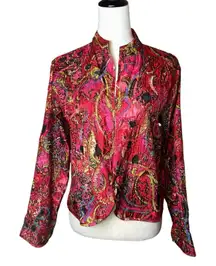 Chico’s Red Silk Embroidered Beaded Dopamine Jacket M | Eclectic Boho Statement