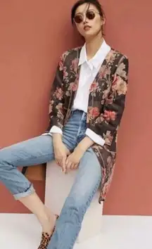 NWT  Solitaire Floral Faux Suede Open Front Jacket Duster Kimono