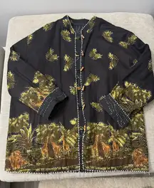 VTG Sam Hilu’s Classics Handcrafted Safari Giraffe Animal Print Shirt Cotton L