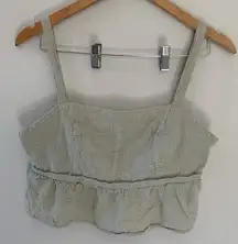 Girl and‎ the Sun Linen Crop Top in Moss