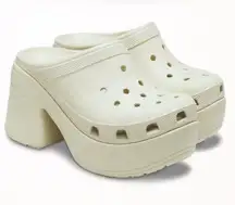 Crocs Classic Siren Heeled Clog Mule – Bone White Platform Slip-On Sandals NEW