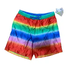 Bp. Be Proud‎ By Bp Gender Inclusive Satin Shorts In Red Multi Rainbow Ombre S
