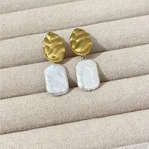 Handmade White Pearl Earrings New Waterproof Earrings Titanium steel gold plated
