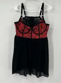 Torrid Babydoll 2X Chemise Red Black Strappy Mesh Underwire Lingerie Sexy