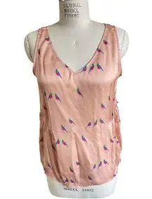 Y2K MARC BY MARC JACOBS Pale Pink Silk Bird PrintSleeveless Blouse Top Large