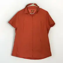 Duluth Top Womens Large Orange Button Up Fall Short Sleeve Casual Pockets