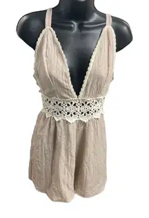 SAGE Women’s Romper Size Medium‎ Light Tan Crochet Waistband Straps
