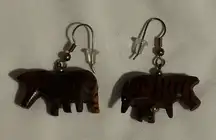 Vintage Zebra Dangle Earrings Hand Carved  Painted Wooden African Handmade