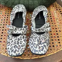 Free People Gemini Leopard Print Leather Double Buckle Mary Jane Ballet Flats