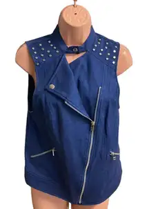 ROCK‎ & REPUBLIC Women’s Blue Moto Studded Vest Size Medium